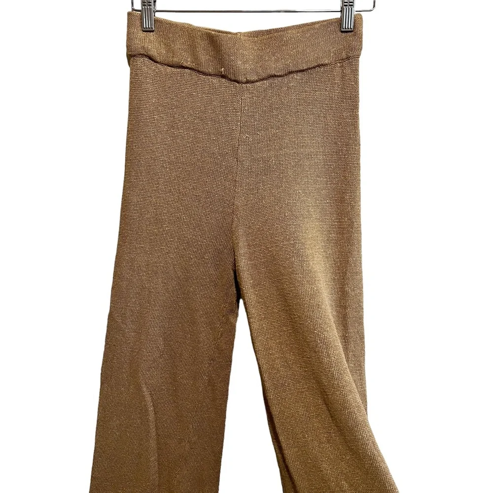 Zara Women's Open Knit Linen High Waisted Flared Ribbed Beige Pants Size Medium - Picture 2 of 9